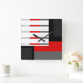 Horloge Carrée Red Gray Black and White Striped Block (Maison)