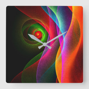 Horloge Carrée Red Green Orange Modern Abstrait Art Motif #22
