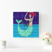 Horloge Carrée Red Haired Mermaid Art Abstrait (Maison)