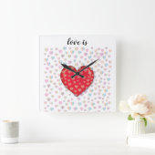 Horloge Carrée red heart witkel pattern (Maison)