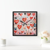 Horloge Carrée Red Hearts Whimsical Love Motif (Maison)