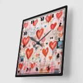 Horloge Carrée Red Hearts Whimsical Love Motif (Angle)