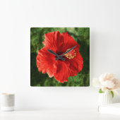 Horloge Carrée Red Hibiscus (Maison)