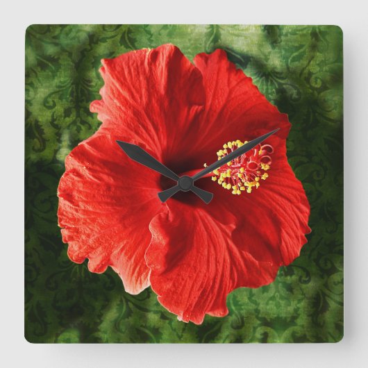 Horloge Carrée Red Hibiscus (Recto)
