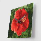 Horloge Carrée Red Hibiscus (Angle)