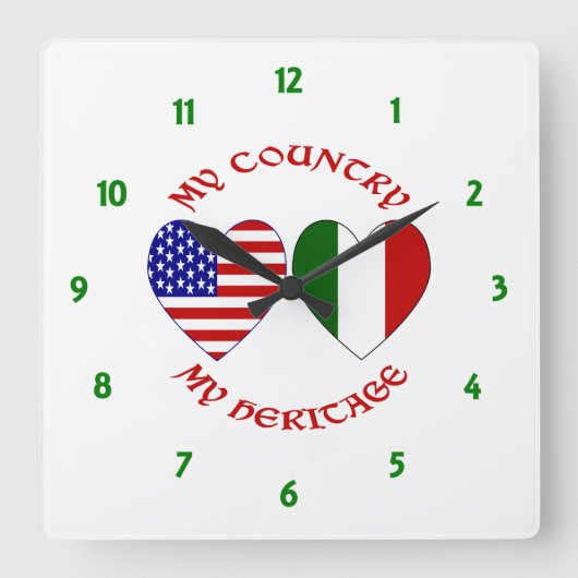 Horloge Carrée Red Italian USA Country Heritage (Recto)