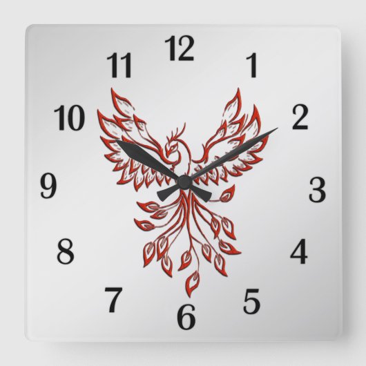 Horloge Carrée Red Phoenix se lève Silver (Recto)