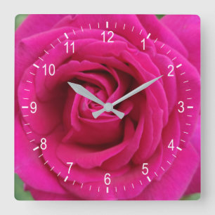Horloge Carrée Red rose flower square wall clock