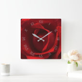 Horloge Carrée Red Rose Gris Script chiffres romains wccnm (Maison)