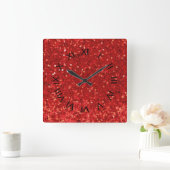 Horloge Carrée Red sparkling glitter pattern (Maison)