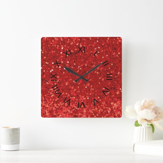 Horloge Carrée Red sparkling glitter pattern (Maison)