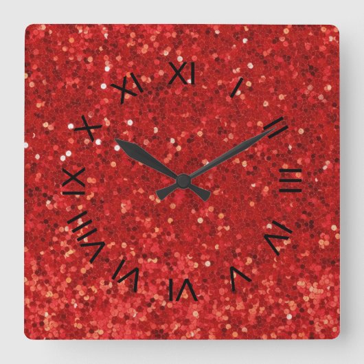 Horloge Carrée Red sparkling glitter pattern (Recto)