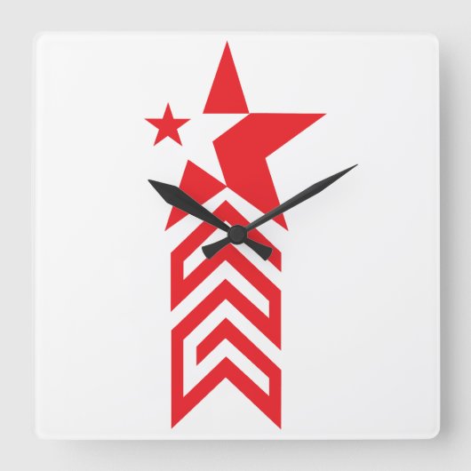 Horloge Carrée Red Star with Chevron Arrows (Recto)