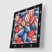 Horloge Carrée Red White Blue Football  (Angle)
