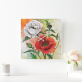 Horloge Carrée Red White Poppy (Maison)