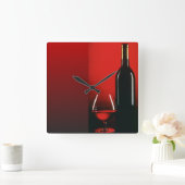 Horloge Carrée Red Wine Bottle and Glass Wall Clock (Maison)