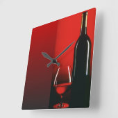 Horloge Carrée Red Wine Bottle and Glass Wall Clock (Angle)