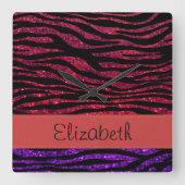 Horloge Carrée Red Zebra, Purple Zebra, Glitter Zebra, Your Name (Recto)