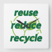 Horloge Carrée Réduire la réutilisation du recyclage (Recto)