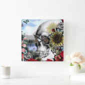 Horloge Carrée Réflection, landscape skull. (Maison)