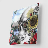 Horloge Carrée Réflection, landscape skull. (Angle)