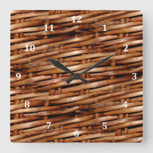 Horloge Carrée Regard rocailleux de panier en osier
