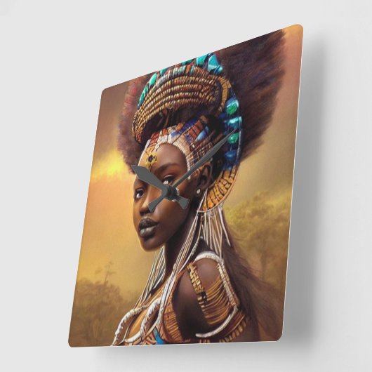 Horloge Carrée Reine africaine (Angle)