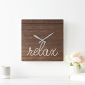 Horloge Carrée Relax texte et corde nautique sur teck (Maison)