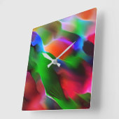 Horloge Carrée relief et profondeur vert foncé et rouge (Angle)