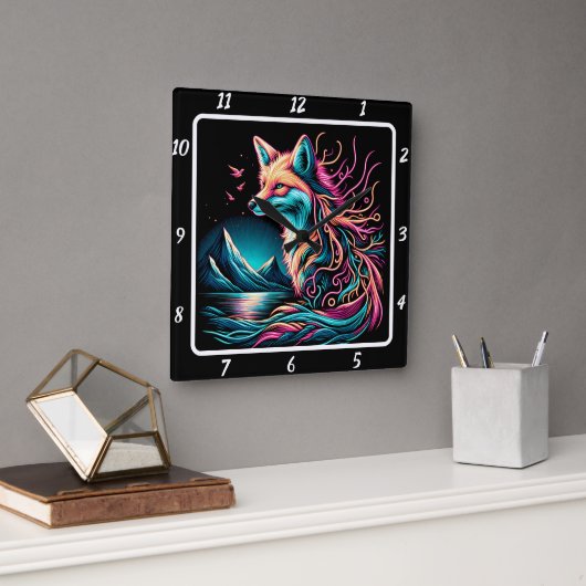 Horloge Carrée Renard solitaire dans les Highlands (Bureau)