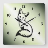 Horloge Carrée Renard vert (Recto)