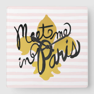 Horloge Carrée Rencontrez-moi en noir et or de Paris