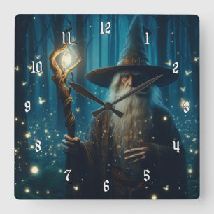 Horloge Carrée Rendu numérique d'un magicien avec un personnel