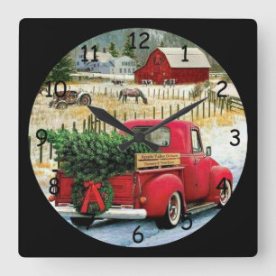 Horloge Carrée Rentrer à la maison avec un sapin de Noël