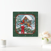 Horloge Carrée Repas de Noël des cardinaux Vert (Maison)