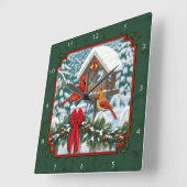 Horloge Carrée Repas de Noël des cardinaux Vert (Angle)