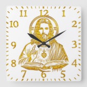 Horloge Carrée Représentation dorée de Jésus tenant un livre (Recto)