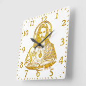 Horloge Carrée Représentation dorée de Jésus tenant un livre (Angle)