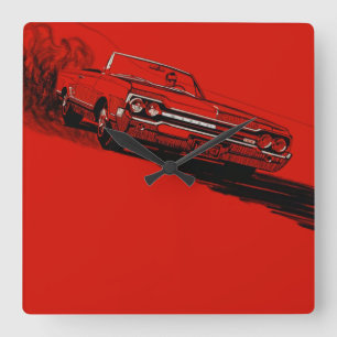 Horloge Carrée Reproduction 1964 de poster vintage d'Oldsmobile