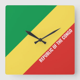 Horloge Carrée République du Congo Drapeau éblouissant patriotiqu