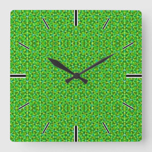 Horloge Carrée Réseau Vert Kaléidoscope/Filet Kaléidoscope Vert