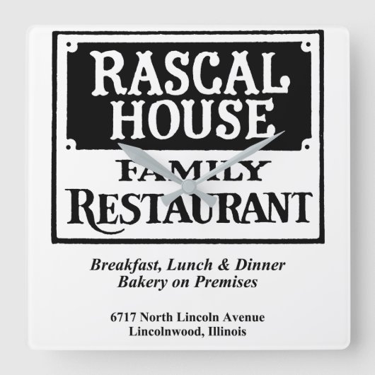 Horloge Carrée Restaurant familial Rascal House, Lincolnwood, IL (Recto)
