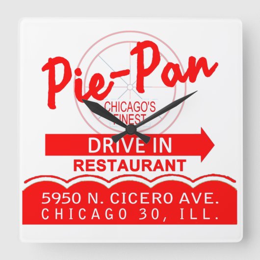 Horloge Carrée Restaurant Pie-Pan Drive-In, Chicago, Illinois (Recto)