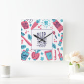 Horloge Carrée Restez Calme Et Souriez ! | Phrase mignonne (Maison)