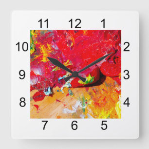 Horloge Carrée Résumé de la palette colorée de l'artiste