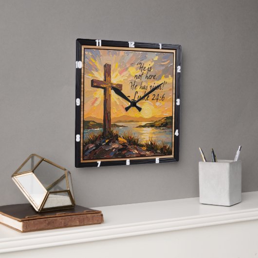 Horloge Carrée Resurrection's Light: Luke 24:6 (Bureau)