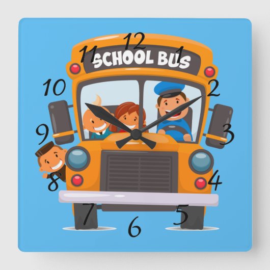 Horloge Carrée Retour au bus scolaire (Recto)