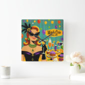 Horloge Carrée Retro 50s Mardi Gras Cocktail Party (Maison)