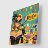 Horloge Carrée Retro 50s Mardi Gras Cocktail Party (Angle)