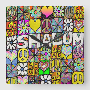 Horloge Carrée Rétro 60s Psychédélique Shalom AMOUR